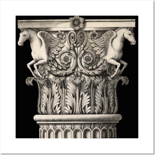 Greek column with winged horse Pegasus Posters and Art